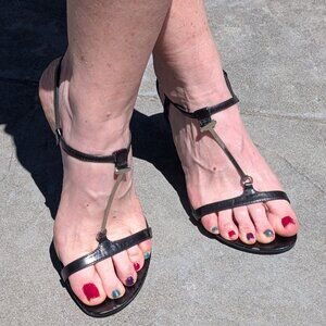 Enzo Angiolini Strappy Heeled Sandals with Chrome Link, Size 8